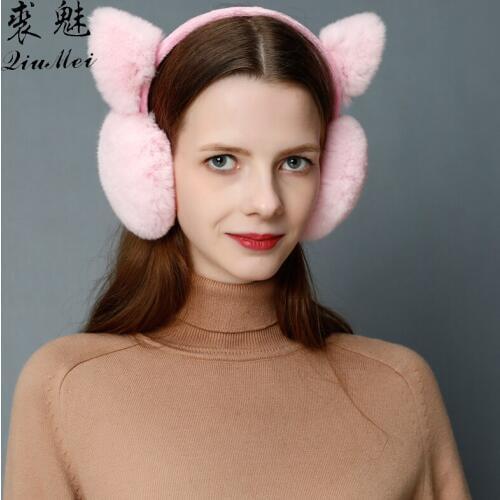 Winter Warm Real Fur Ear Protector Cute Cat Ear Earflap Rabbit Fur Earmuff For Girls Ear Flap Ladies Plush Ear Muffs Women