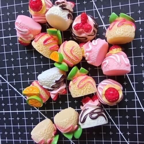 1pcs/lot resin flat back fruit cake 16mm Cabochons Hair Bow Center Card Frame Making Craft DIY