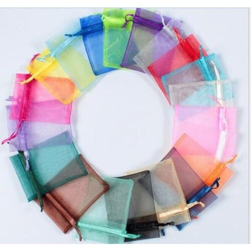 OYKZA AAA Quality 100pcs Organza Bag Packaging Bags Wedding Gift Bags Random Mix Drawstring Organza Pouches 5x7cm