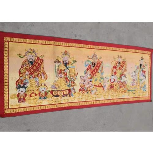 160x60cm/ Chinese silk embroidery auspicious painting - Chinese Wealth Gods