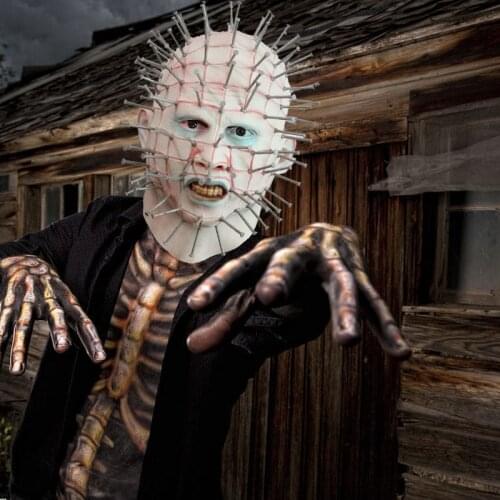 White Latex Masks Full Of Nails Scary Mask Man Halloween Realistic Props Mascaras Halloween Horror Masque Terror Party Masker