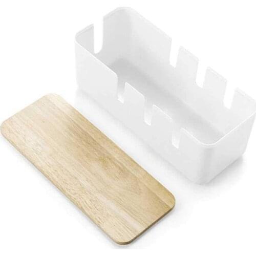 Large White Cable Organizer Box Oak Cover Hollow Heat Dissipation Socket Power Cord Storage Box Cable Organizer