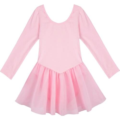 Kids Girls Basic Long Sleeve Ballet Dance Leotard Dress Princess Gymnastics Dancing Costume Professional Ballet Dress Dancewear