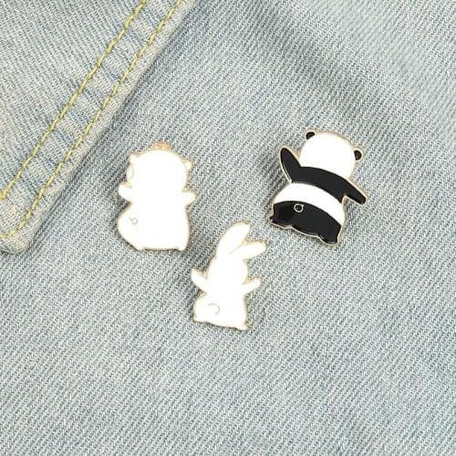 Animals Back Enamel Pins Custom Cat Panda Rabbit Brooches Shirt Lapel Badge Bag Cartoon Jewelry Gift for Kids Friends Wholesale