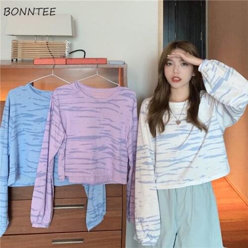 Long Sleeve T-shirts Women All-match Spring Ladies Clothing O-Neck Design Fashion Ins Daily Casual Simple Cropped Loose Newest