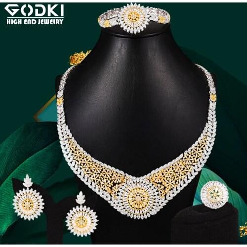GODKI Spring Collection 4PC Baguette CZ Africa Cubic Zirconia Set Jewelry Set For Women Wedding Cubic Zirconia Dubai Bridal Set
