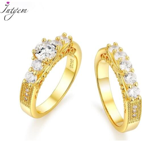 Real Sterling Silver 925 Ring Luxury Zircon Gold Ring Set Fine Jewelry Party Wedding Engagement Rings Gift for Women Wholesale