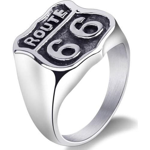 Fashion US Route 66 Ring For Men Motor Biker Mens Jewelry Vintage Retro Males Rings Stainless Steel