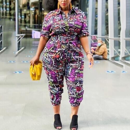 African Plus Size Jumpsuits and Rompers For Women 4xl 5xl Letter Print Bodycon High Waist Fashion High Street Cloth Jumpsuit Big