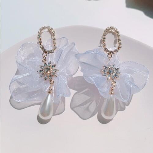 Korean White Flower Long Drop Dangle Earrings for Women Delicate Sweet Petal Fashion Girl Femmale Jewelry