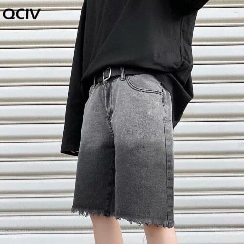 Summer Gradient Denim Shorts Mens Fashion Retro Denim Shorts Men Streetwear Korean Loose Hip-hop Straight Denim Shorts Mens