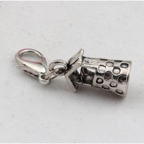 Hot ! 15pcs Zinc Alloy 3D Wishing Well Charms Dangle Bead with Lobster clasp Fit Charm Bracelet 9 x30.5mm DIY Jewelry