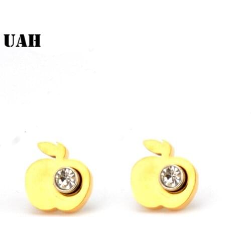 UAH Hot sale Fashion lovely Stainless Steel apple crystal stud earrings for women Cheap Jewelry