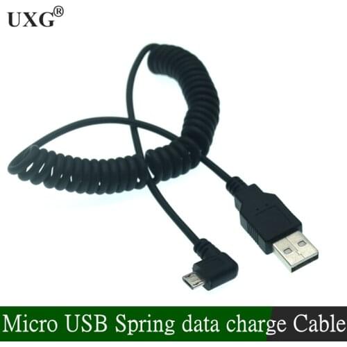Micro Usb Male 90 degree Right angled to usb male Left / Right Angled Spring Retractable stretch cable sync data charge 1m