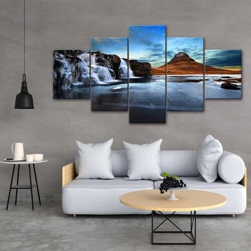 Modular Hd Prints waterfall Pictures Painting Home Landscape Decoration Canvas Sky 5 Pieces Poster Wall Art For Living Room Fram