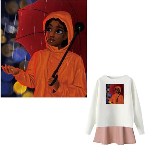 Girl Heat Patch Rain Girl Heat Transfer Iron On Fashion Diy Accessory Stickers Clothes Iron On Patches Washable