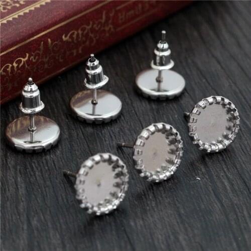 Never Fade) 20pcs 8/10/14mm Stainless Steel Earring Base Studs Ear Cameo Settings Cabochon Base Tray Blank (With Back)