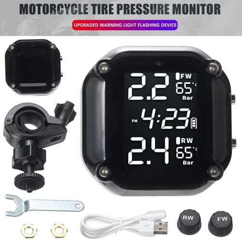 New Waterproof Cordless TPMS Motorcycle Tire Pressure Monitoring System 2 Sensor