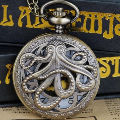 New Arrival Vintage Lovely octopus Quartz Pocket Watch Retro Pocket Watch with Necklace Chain Pendant Watches Fob Watch