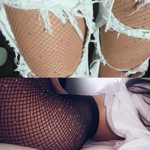 New Fashion Women Lady Sexy Sparkle Diamond Mesh Fishnet Net Pattern Pantyhose Crystal Rhinestone Club Tights Hot Sale