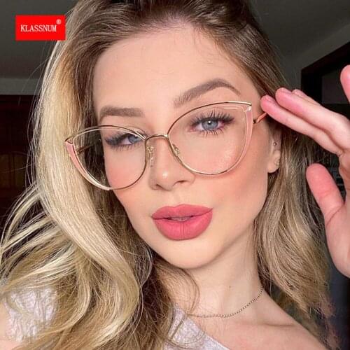 1PCs Anti-Blue Light Cat Eye Eyeglasses Metal Frames Women Optical Computer Glasses Vintage Cat Eye Clear Lens Leppard Frame