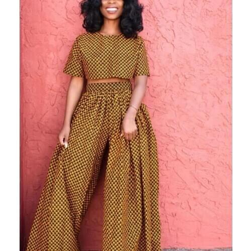 Kanga clothing New Fashion Woman Sets Africa Clothing For Woman Print Short Top Pants Casual Two Pieces For Woman