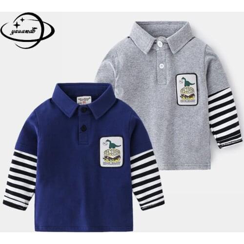 3-9y Kids Polo Shirts Spring Autumn Boy Tops Tees Long Sleeve Patchwork Striped Cotton Breathable Soft Children Clothes Hy24