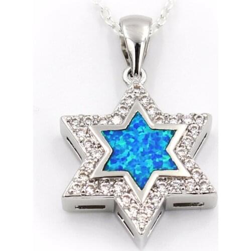 Nice Star Of David Blue Fire Opal Pendant Necklace