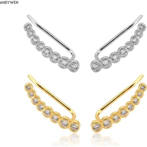 ANDYWEN 925 Sterling Silver Climber Thread Ear Pin Piercing Clip Safety Women Cuffs Bar Jewelry Earcuff Piercing Party Rock Punk