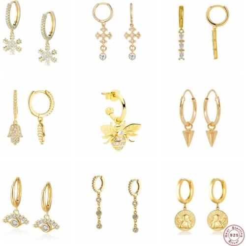 Aide 925 Sterling Silver Shiny Zircon Bee Pendant Dangle Earrings Luxury Crystal Pave Eye Cross Snowflake Charm Drop Earrings