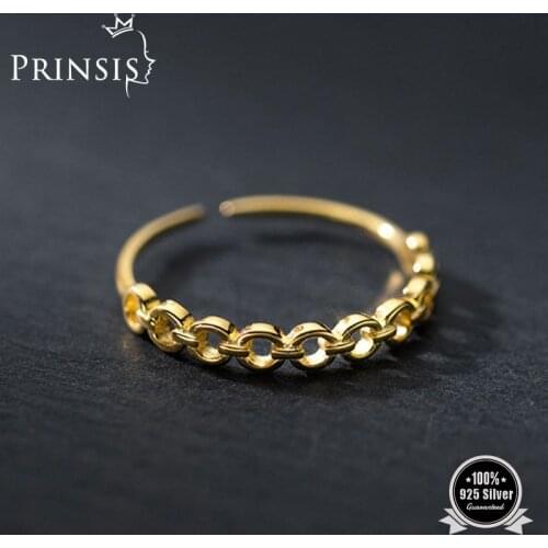 PrinSis 100% Real 925 Sterling Silver Hollow Round Chain Cocktail Ring Opening Sizable For Women Girls Kids Xmas Gift DD974