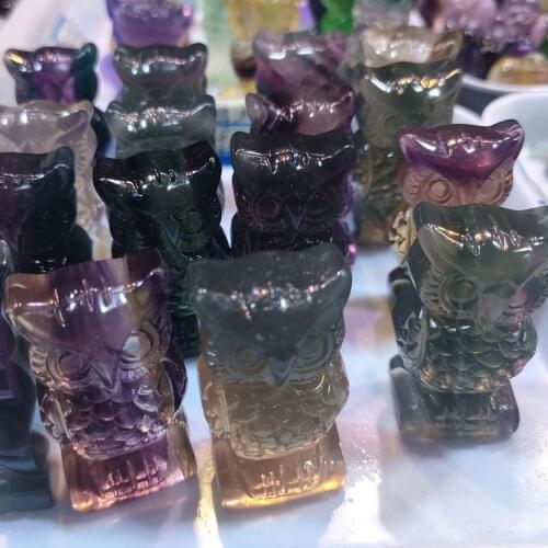 Dropshipping Fluorite owl gemstones natural stone mineral crystals quartz pedras para artesanato reiki healing Gifts
