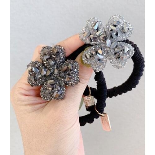 Women Vintage Floral Hair Ties Lady Fashion Flash Rhinestone Hair Rope