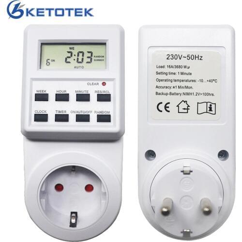 EU Plug Plug-in Timer Switch 230V 16A Weekly Programmable Timer Socket Digital Power Outlet LCD with Standard/Summer Time