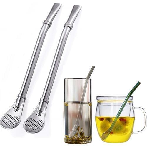2 Pcs Tea Infuser Drinking Spoon Straws Stainless Steel Tea Strainer Filter Tea Infuser Barware Strainer Stirring Straws Teaware