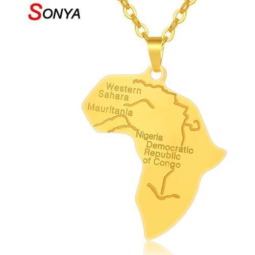 SONYA Nigeria Map Pendant & Necklaces For Women/Men Jewelry, Gold Color Africa Nigerians Maps Stainless steel Jewelry Bijoux