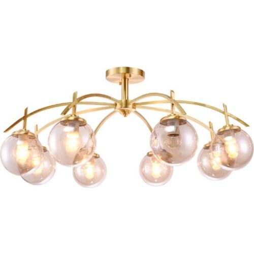 Modern Nordic Indoor Lighting Copper Led Chandelier Light Painted Metal Gray Glass Shades Chandelier For Foyer Bedroom