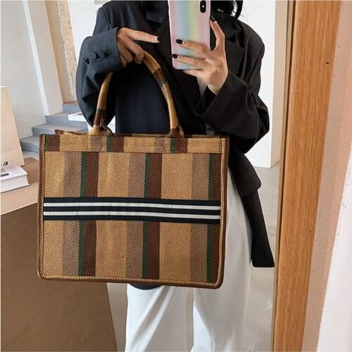 Grid shopping tote bag tote bag new fashion spot canvas bag single shoulder bag portable hybrid model hand bags bags for women