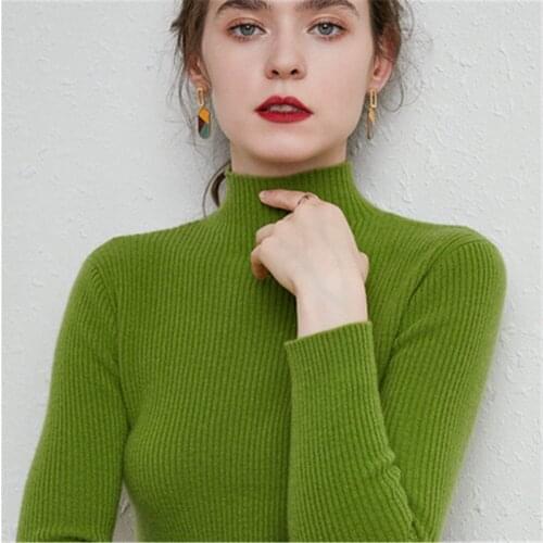 Half-high Collar Cashmere sweater Women Slim Paragraph Long sleeve Bottoming Sweater Solid Color Thickening Pullover Sweater