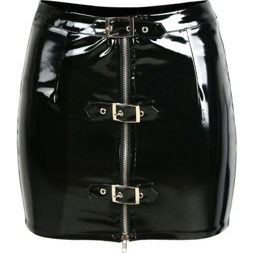 Free pp latex rubber punk skirt sexy wet look black PVC mini skirt buckles and zip up slim pencil skirt latex PVC skirt S-2XL