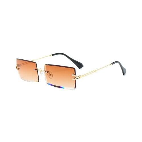 High End Metal Gradient Vintage Small Rectangle Rimless Rectangular Sunglasses for Women