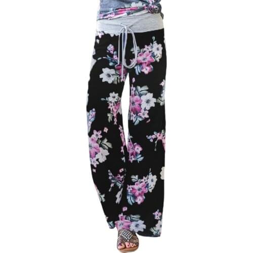Women Yoga Pants Drawstring Wide Leg Stretch Pants Lace-up Casual Pants Fashion Loose Printed Lace-up Trousers Drawstring Pants