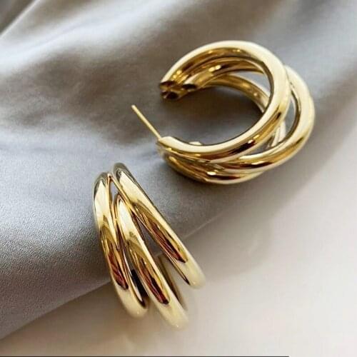Gold and Silver Color Round Drop Earring for Women Alloy Trendy Three-layer Earrings Ear Accessories 2020 Hot