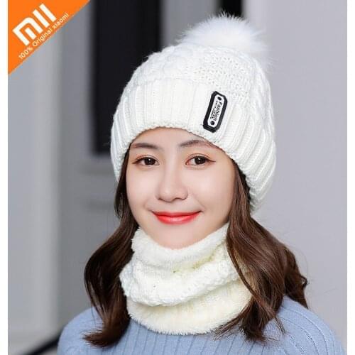 Xiaomi Winter Hats Women Fashion Beanie Hat Coral Fleece Winter Cap Women Scarf Caps Set Warm Breathable Knitted Hat Bonnet
