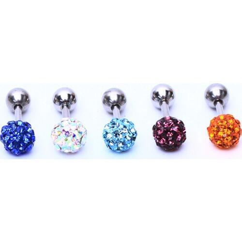 1PCS 1.2x6x5mm Fashion Ear Nail Ear Clasp Crystal Ear Bone Barbell Earring Piercing helix ear stud tragus Earring body jewelry