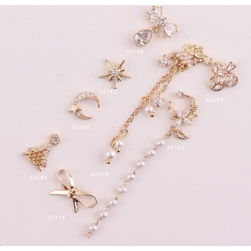 10pcs/lot Bow Moon Eros Cupid Alloy Nail Art Zircon Pearl Metal Manicure Nails Accesorios Supplies DIY Nail Decorations Charms