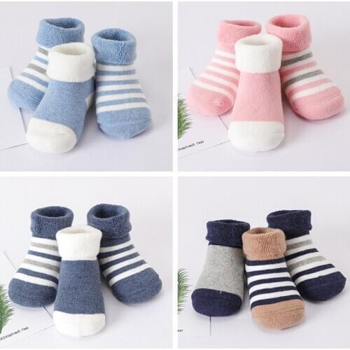 3pairs Warm Winter Baby Socks Cute Soft Autumn Newborn Baby Girls Socks Stripes Dots Infant Baby Boy Shoe Socks Children Set