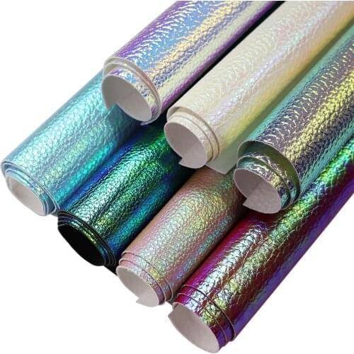 30x134cm Roll Iridescent Holographic Litchi Faux Leather Fabric For Gift Cosmetic Box Decoration Earring DIY BH022