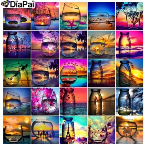 DIAPAI 5D Diamond "Sunset wine glass bottle" Diamond Embroidery Full Round/ Square Diy Diamond Painting Cross Stitch Home Decor
