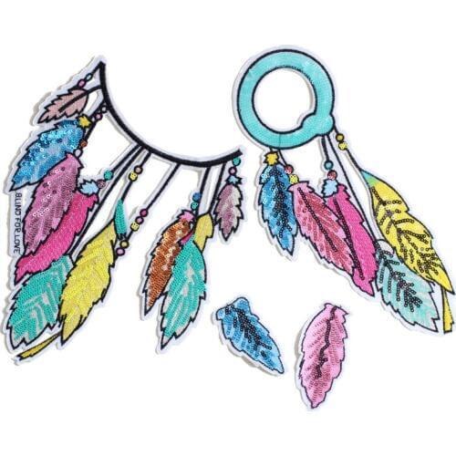 New Arrival Feather Sequin Embroidery Patches Applique Sew On Clothes Or Jeans Decorative Patches EP2037